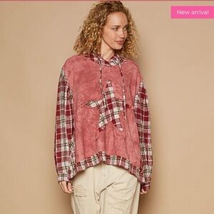 Red Plaid Star Hoodie by POL